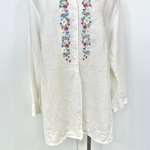 Lauren Ralph Lauren Linen Button-Down Shirt Embroidered Floral Top Blouse 3X - Picture 5 of 10